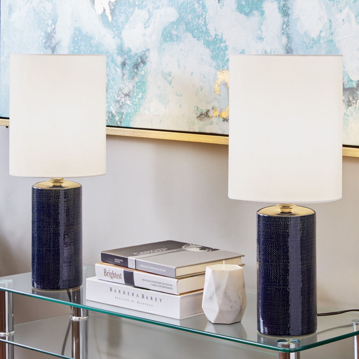 navy blue lamp set