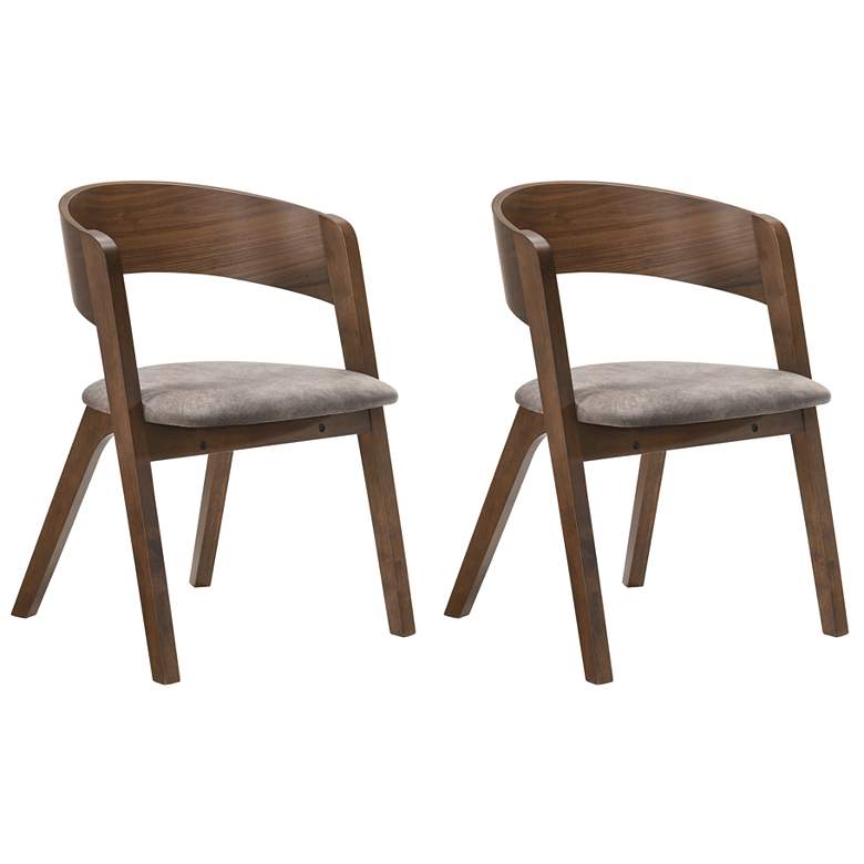 Image 1 Jackie Set of 2 Mid-Century Dining Chairs in Brown Upholstery and Walnut
