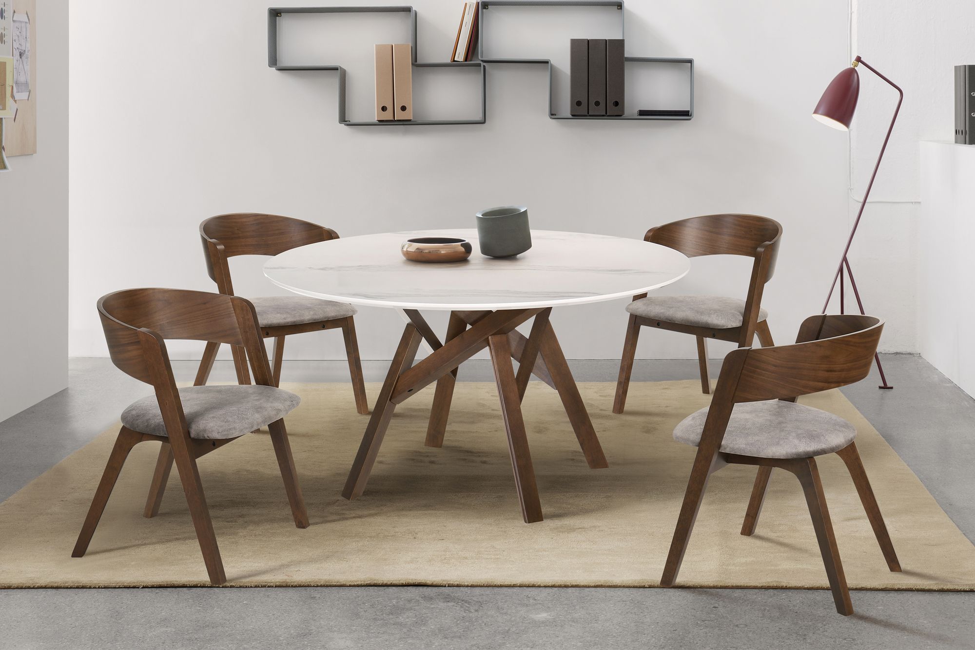 Image 7 Jackie Set of 2 Mid-Century Dining Chairs in Brown Upholstery and Walnut more views
