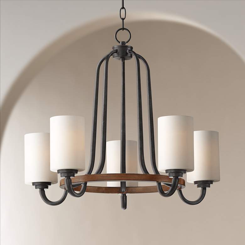 Image 1 Jackson 22"W Bronze and Brown Wood 5-Light Chandelier
