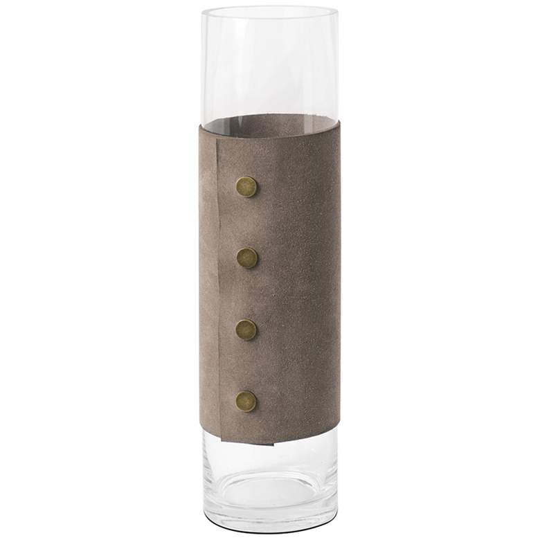 Image 1 Jackson Clear Glass Gray Suede Fabric 15 inch High Vase
