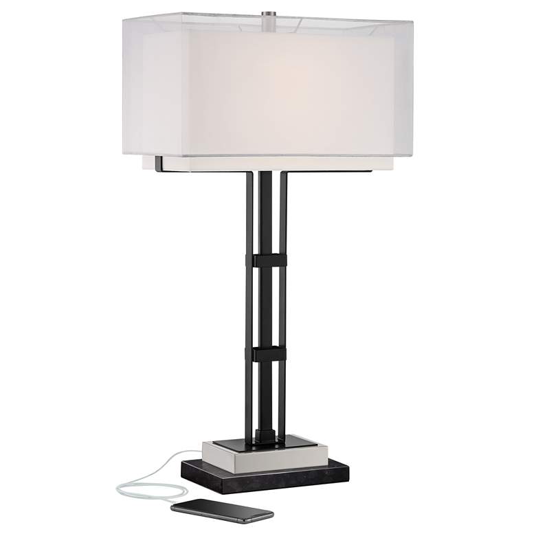 Jacky Black Table Lamp with Port with Black Marble Riser