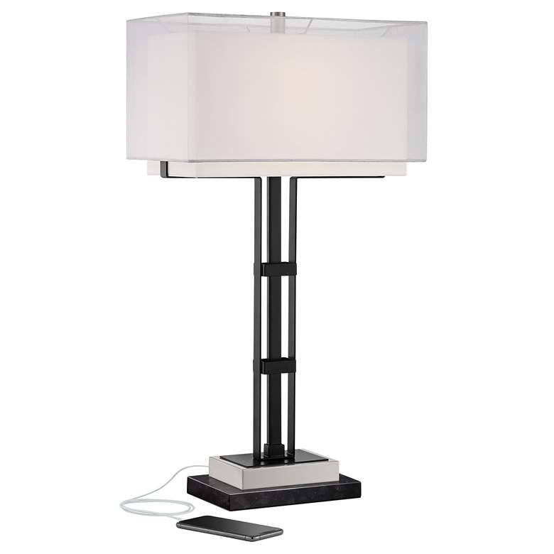 Image 1 Jacky Black Table Lamp with Port with Black Marble Riser