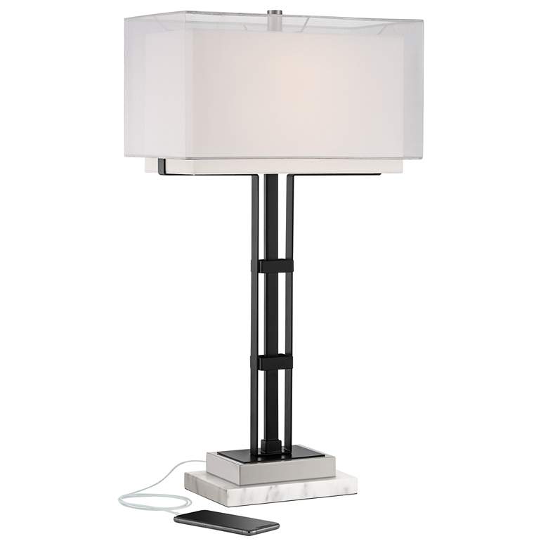 Image 1 Jacky Black Table Lamp with Port with White Marble Riser