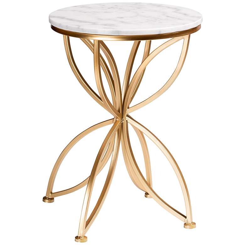 Image 2 Jaclyn 15 1/2 inch Wide White Marble Gold Metal Round End Table