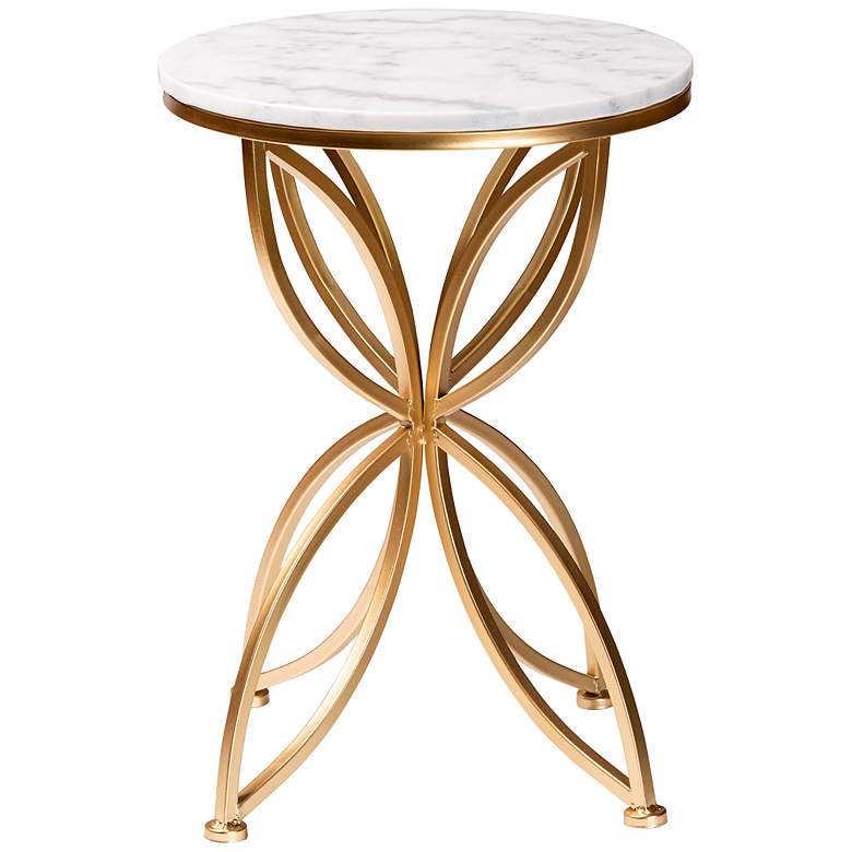 Image 6 Jaclyn 15 1/2 inch Wide White Marble Gold Metal Round End Table more views