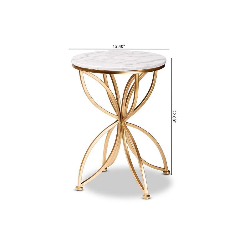 Image 7 Jaclyn 15 1/2 inch Wide White Marble Gold Metal Round End Table more views