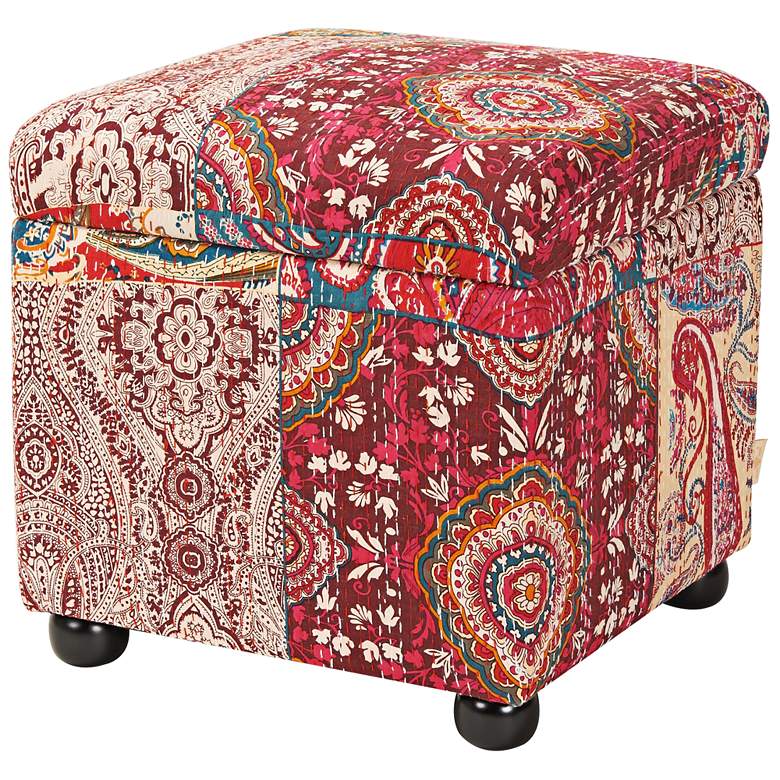 Image 1 Jacob Bombay Patchwork Fabric Storage Cube Ottoman