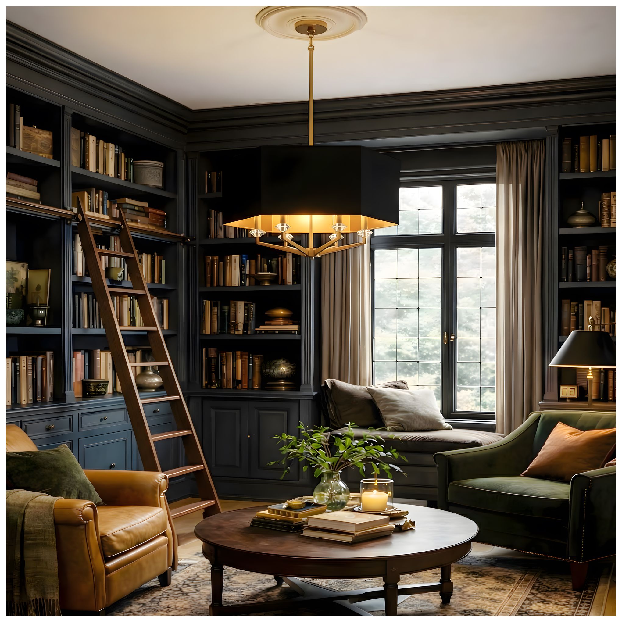Image 2 Jacqueline 30"W 6-Light Brass Pendant w/ Satin Black & Matte Gold Shade more views