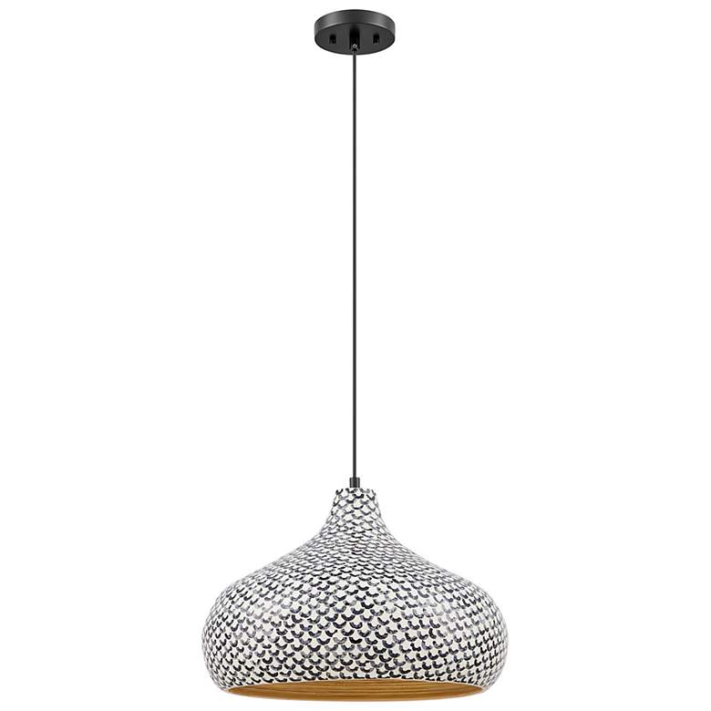 Image 2 Jade 1-Light Pendant in Black and White Shell more views