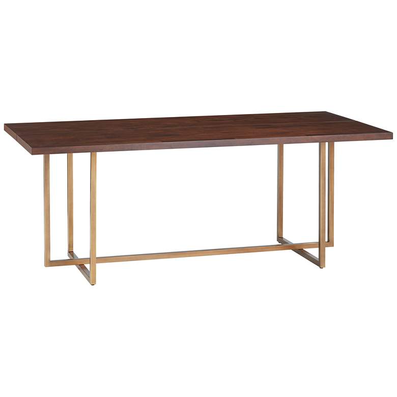 Image 3 Jade 79" Wide Gold Metal and Dark Brown Modern Dining Table