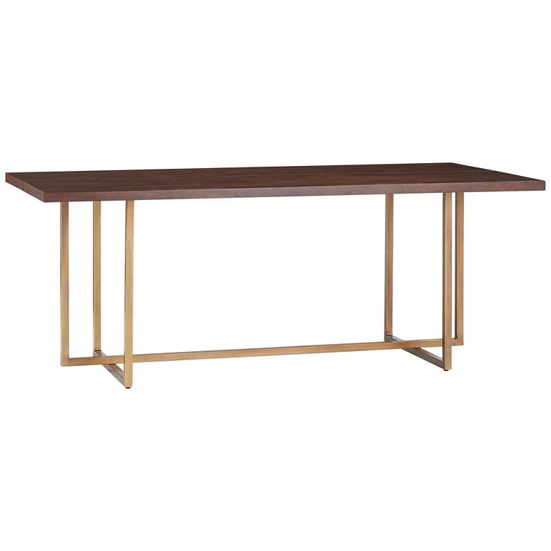 Image 7 Jade 79" Wide Gold Metal and Dark Brown Modern Dining Table more views