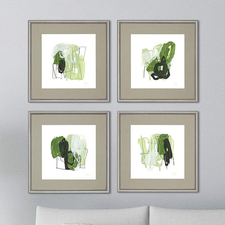 Image 1 Jade Schematic 24" Square 4-Piece Framed Wall Art Set