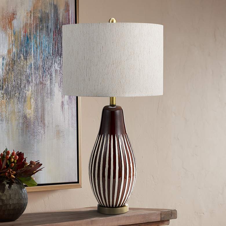 Image 1 Jaden Java Brown and Antique White Ceramic LED Table Lamp