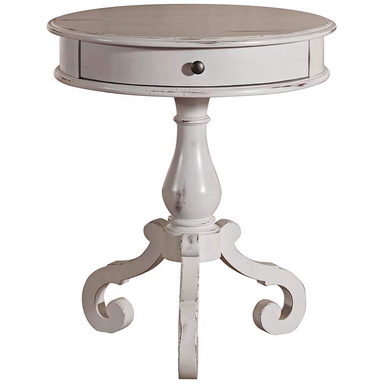 Image 1 Jaden Solid Wood Distressed White Round Accent Table