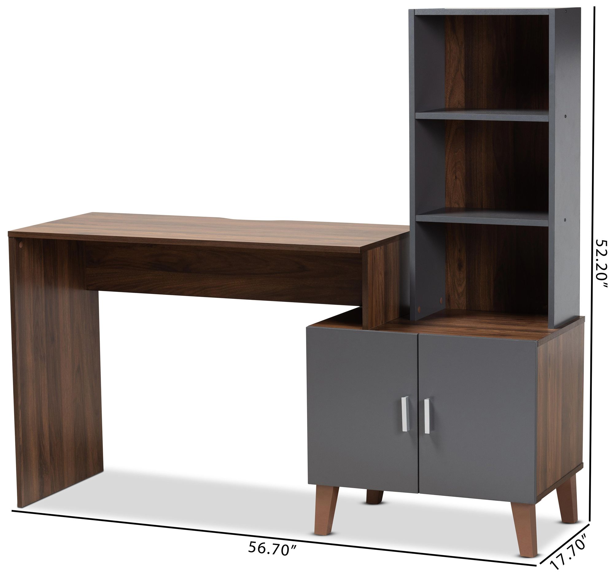 Jaeger 56 3/4" Wide Gray and Brown 3-Shelf Storage Desk
