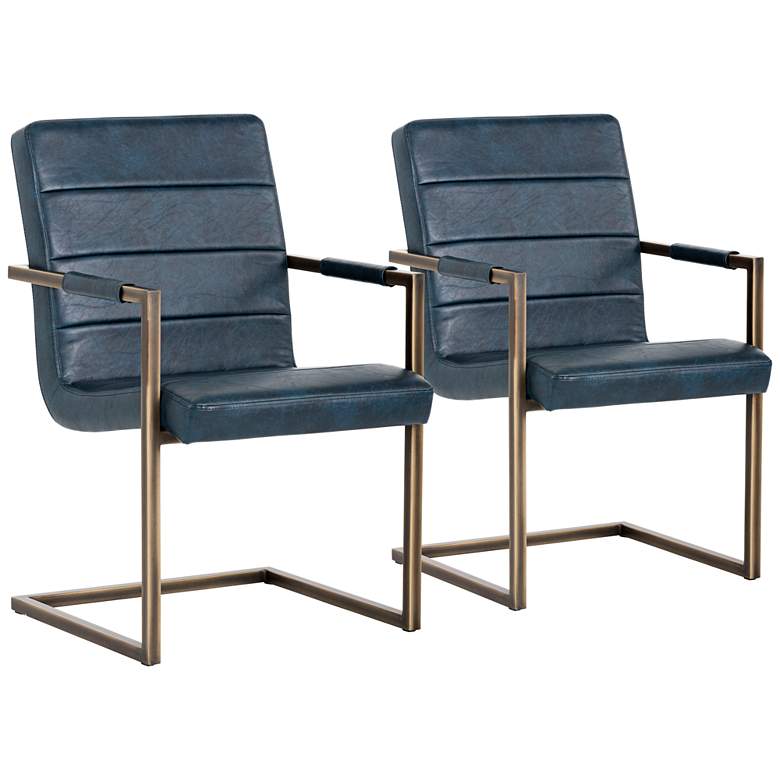 Image 1 Jafar Blue Faux Leather Cantilever Armchairs Set of 2