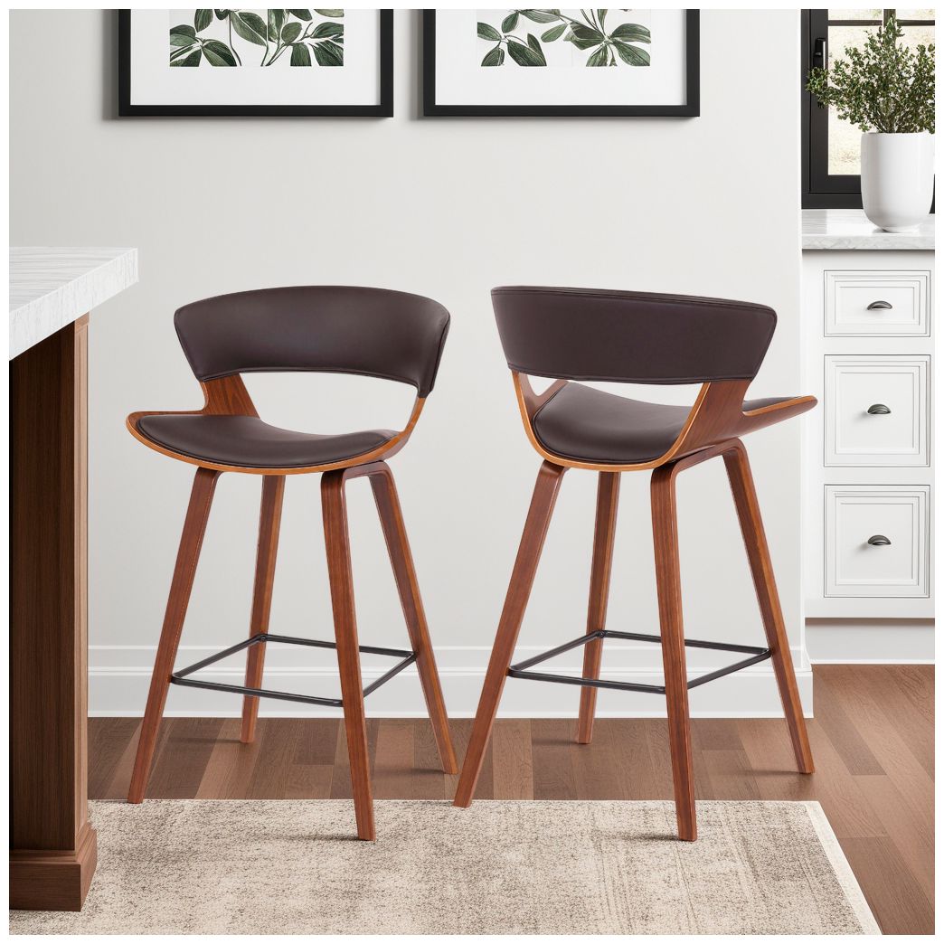 Image 6 Jagger 27 in. Barstool in Black Powder Coated Finish, Brown Faux Leather more views