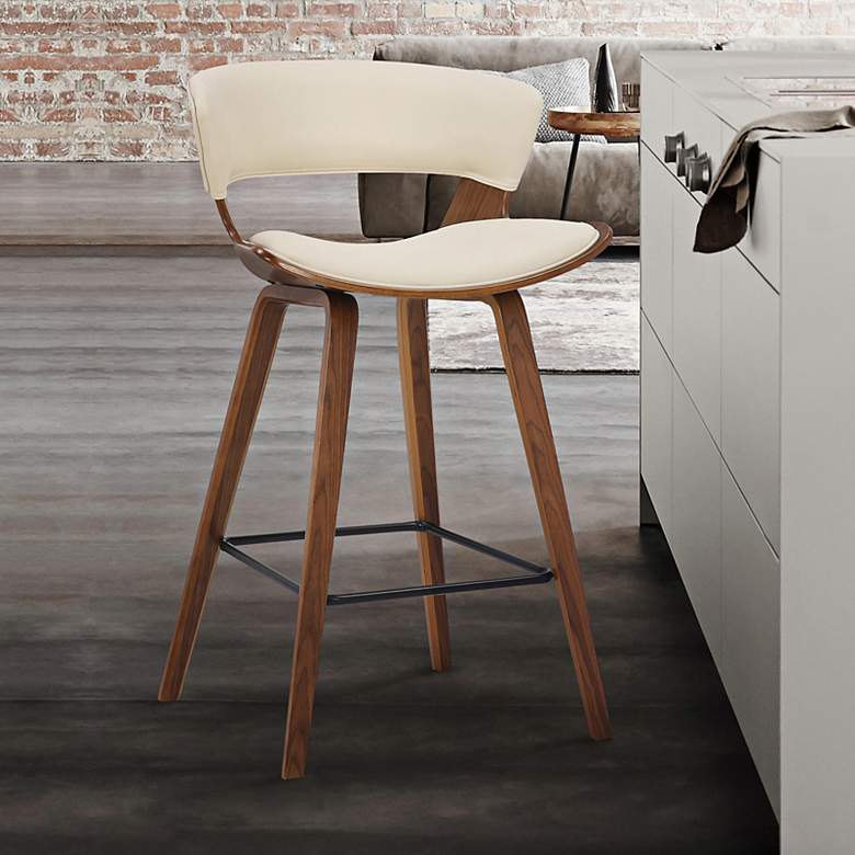 Image 1 Jagger 27" Cream Faux Leather Counter Stool with Footrest