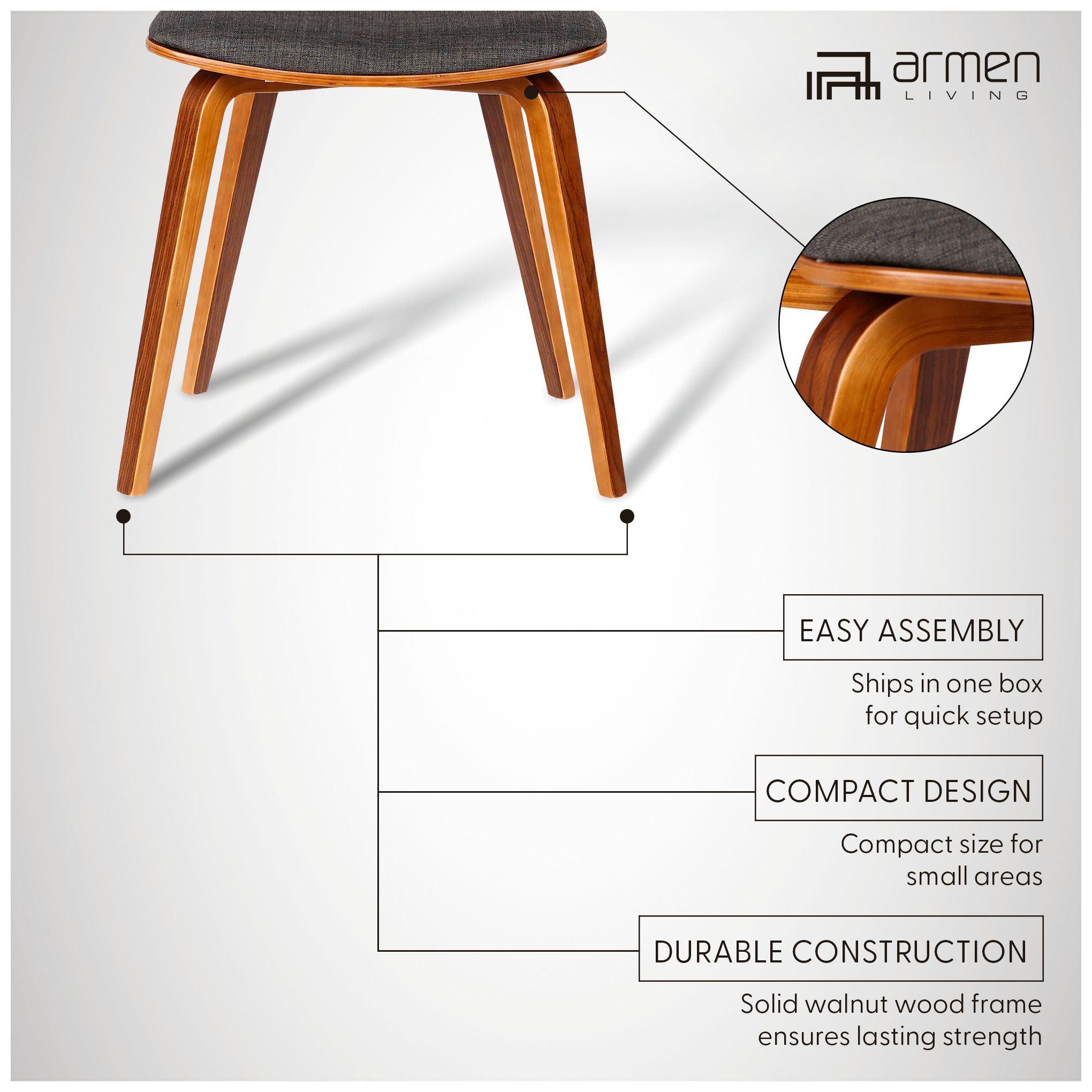 Jaguar Charcoal Fabric and Walnut Wood Dining Chair
