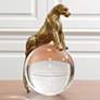 Jaguar On Crystal Ball 9 3/4" High Gold Animal Sculpture