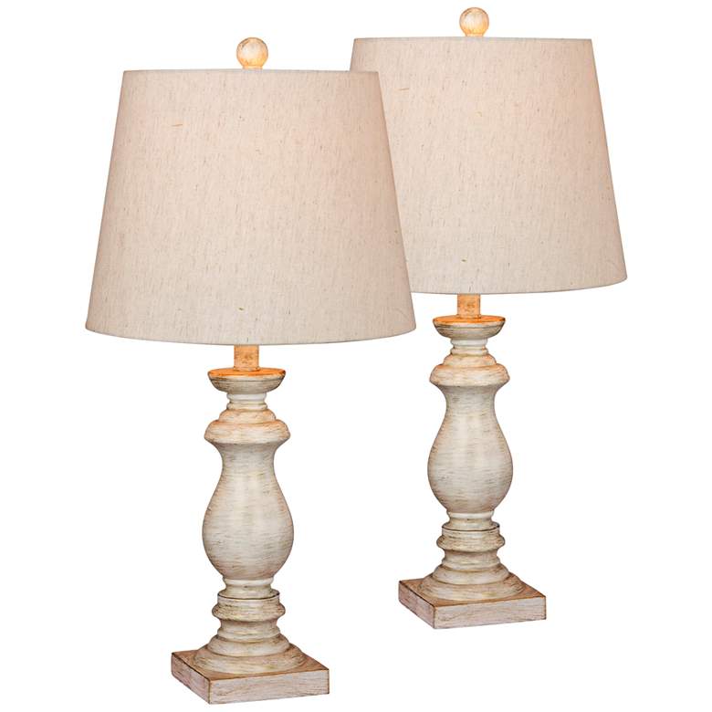 Image 1 Jaidyn Balustrade 26 inch High Antique White Column Table Lamps Set of 2