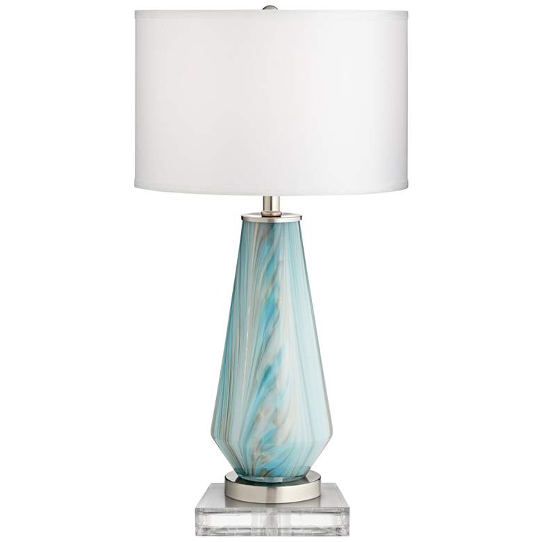 Image 1 Jaime Blue and Gray Glass Table Lamp With 8 inch Wide Square Riser