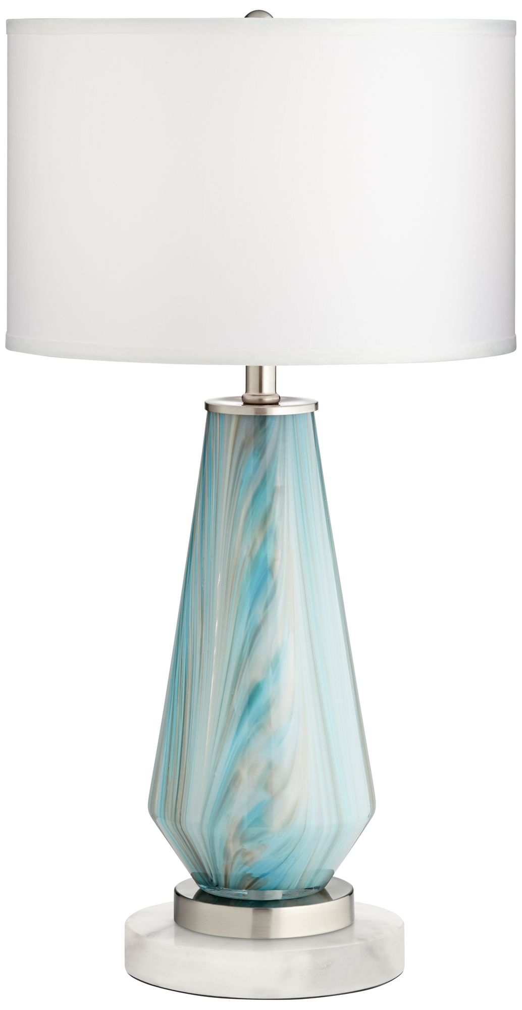 Jaime Blue and Gray Table Lamp with Round White Marble Riser 646M1