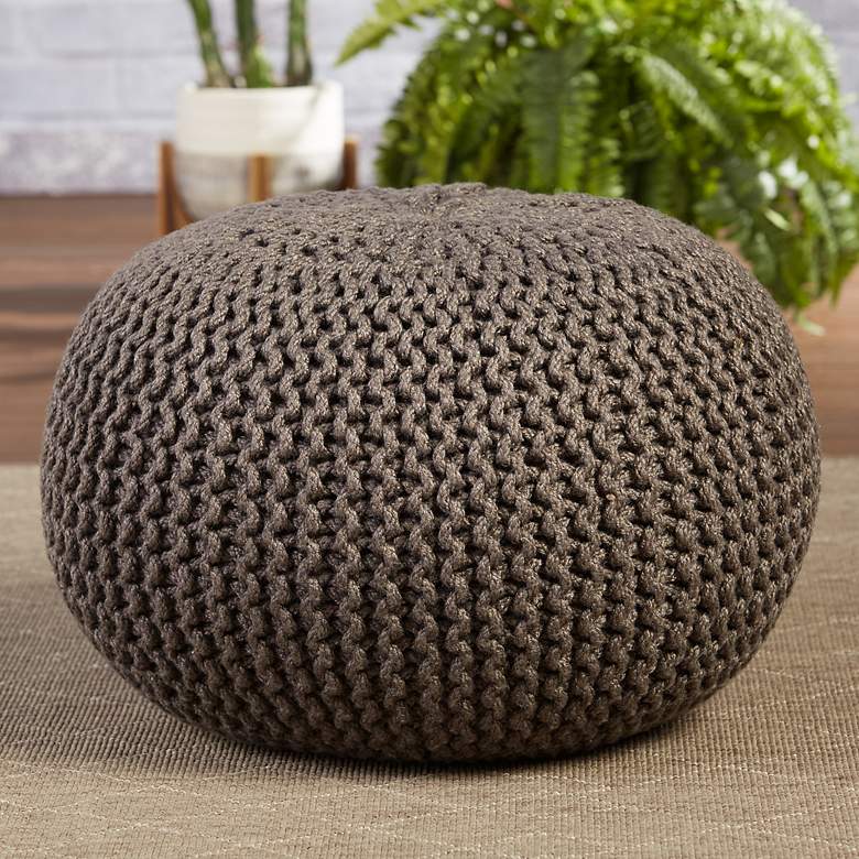 Image 1 Jaipur Asilah 20" Wide Dark Taupe Solid Round Pouf Ottoman