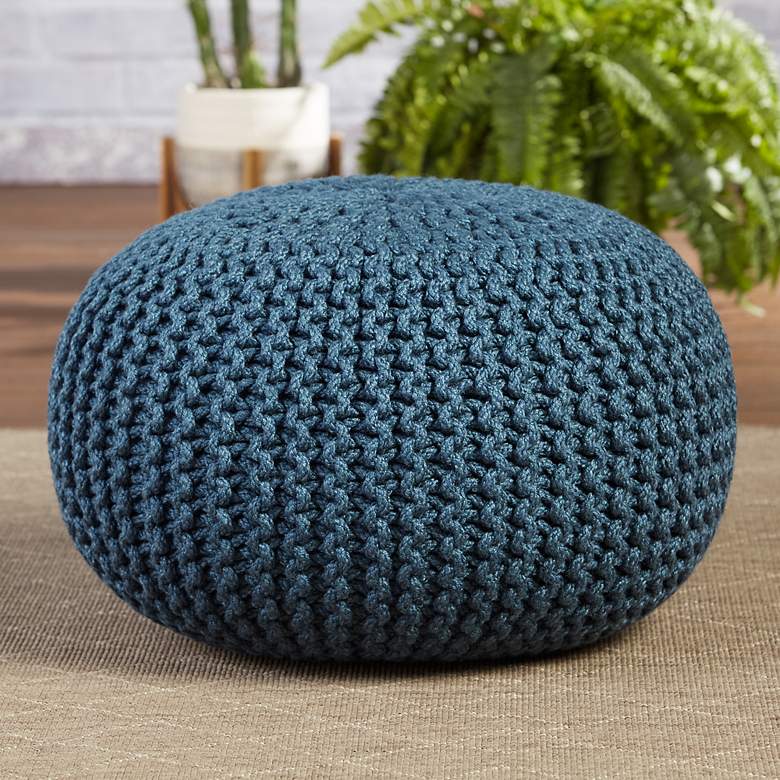 Image 1 Jaipur Asilah 20" Wide Modern Blue Solid Round Pouf Ottoman
