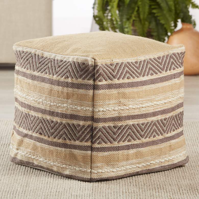 Image 1 Jaipur Carcaba Beige and Gray Striped Cube Pouf Ottoman