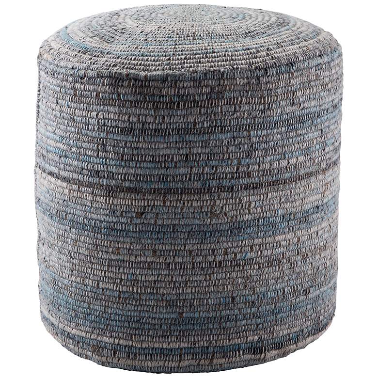 Image 2 Jaipur Duro Light Blue and Gray Stripes Cylinder Pouf Ottoman
