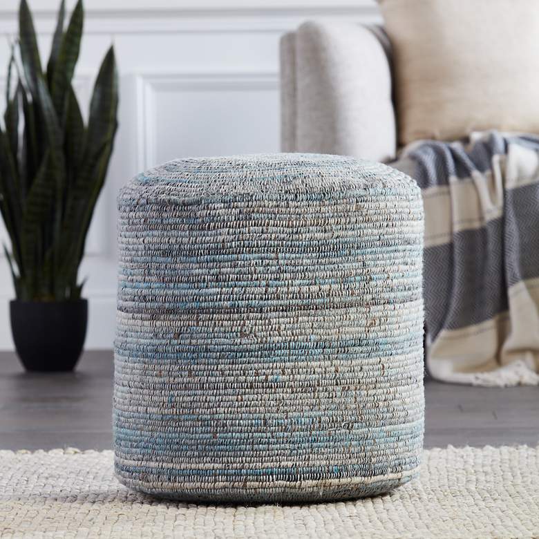 Image 1 Jaipur Duro Light Blue and Gray Stripes Cylinder Pouf Ottoman