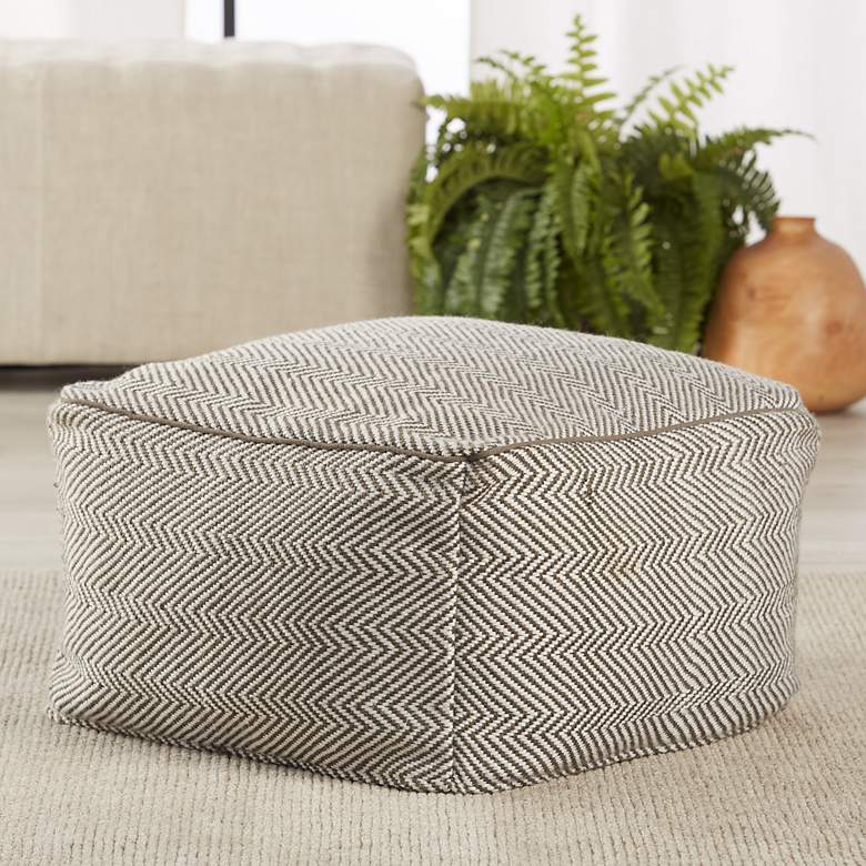 Image 1 Jaipur Frenir Taupe and White Chevron Cuboid Pouf Ottoman