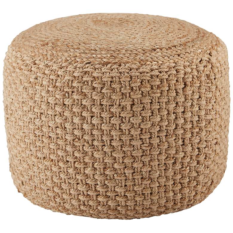 Image 2 Jaipur Kealani Beige Trellis Cylinder Pouf Ottoman
