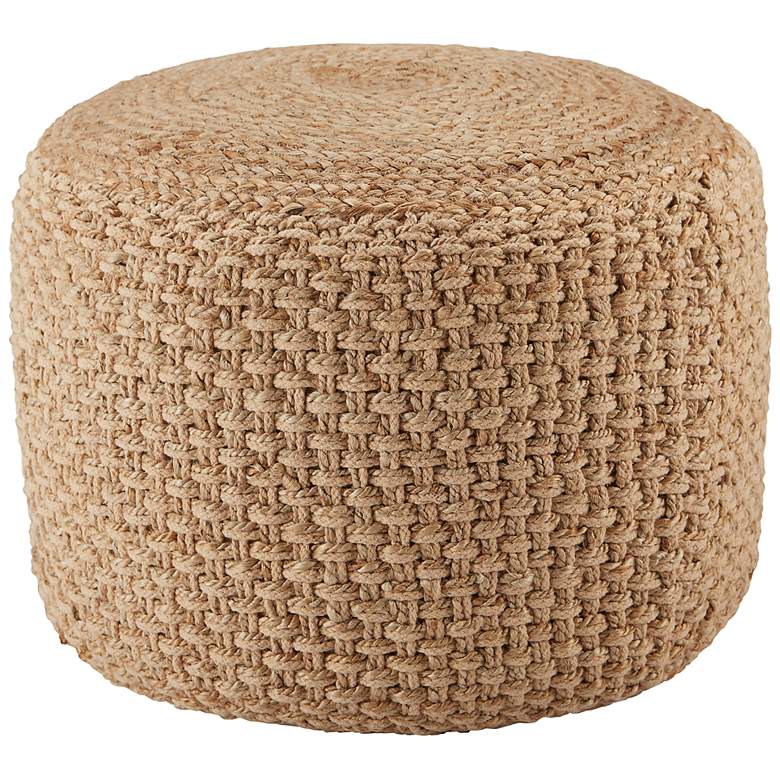 Image 2 Jaipur Kealani Beige Trellis Cylinder Pouf Ottoman