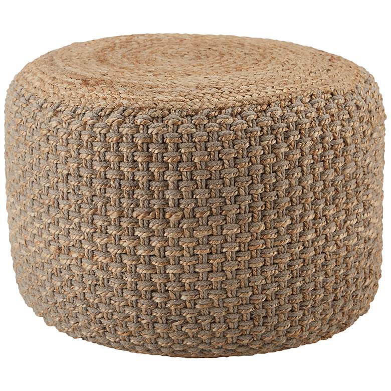 Image 2 Jaipur Kealani Gray and Beige Trellis Cylinder Pouf Ottoman