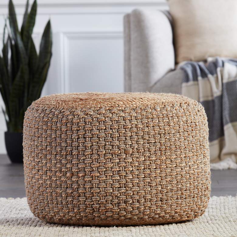 Image 1 Jaipur Kealani Gray and Beige Trellis Cylinder Pouf Ottoman