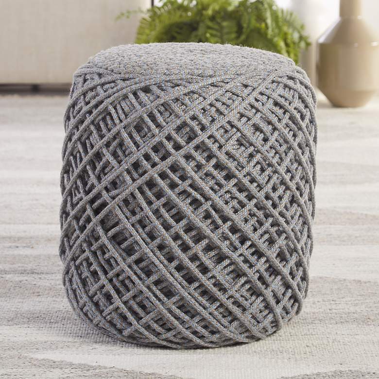 Image 1 Jaipur Lykke Gray and Blue Cylinder Pouf Ottoman