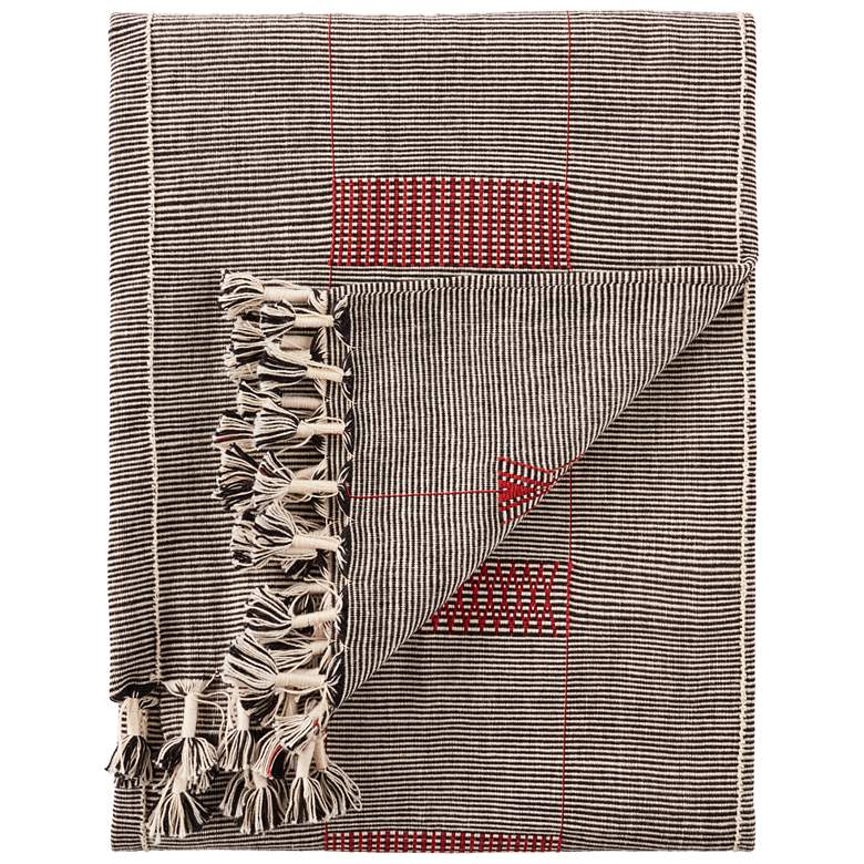 Image 2 Jaipur Nagaland Hebron Black Red Ivory Striped Throw Blanket