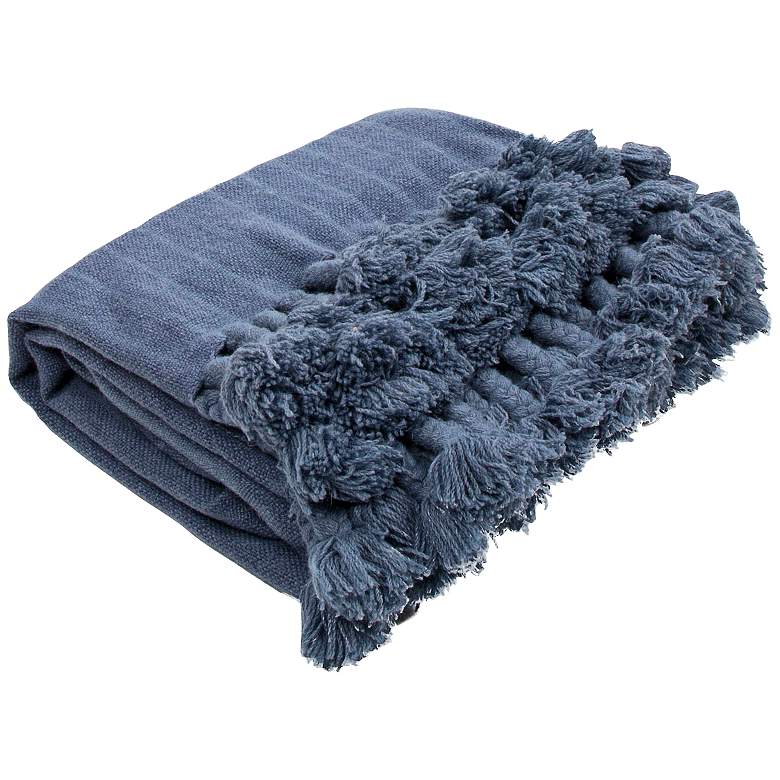 Image 1 Jaipur Native Blue Fringe Wool Throw Blanket