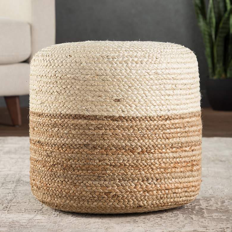 Image 1 Jaipur Oliana Beige and White Ombre Cylinder Pouf Ottoman