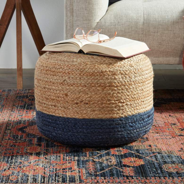 Image 2 Jaipur Oliana Blue and Beige Ombre Cylinder Pouf Ottoman