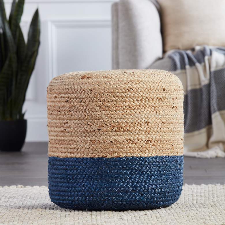 Image 1 Jaipur Oliana Blue and Beige Ombre Cylinder Tall Pouf Ottoman