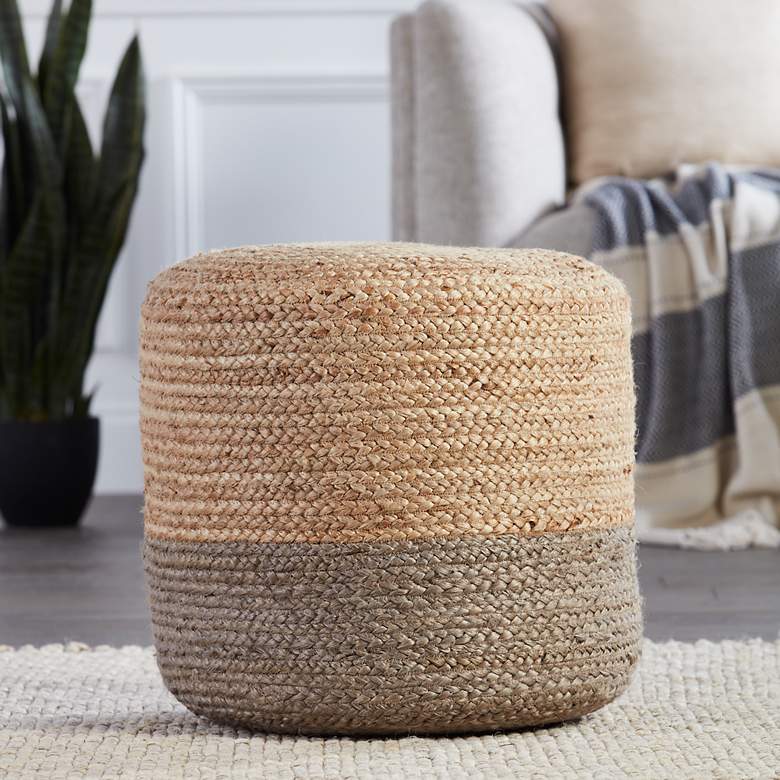 Image 1 Jaipur Oliana Taupe and Beige Ombre Cylinder Tall Pouf Ottoman