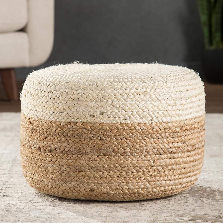 Image 1 Jaipur Oliana White and Beige Ombre Cylinder Pouf Ottoman