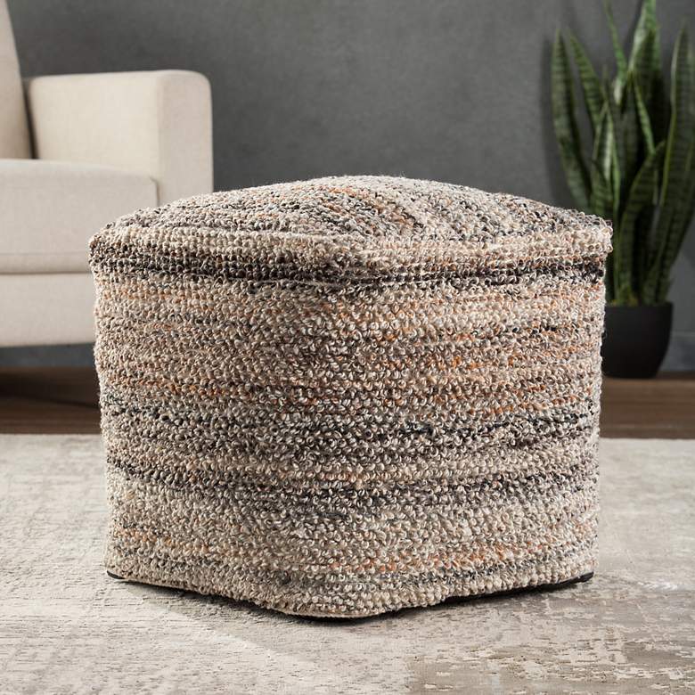 Image 1 Jaipur Ramada Gray and Tan Striped Cube Pouf Ottoman