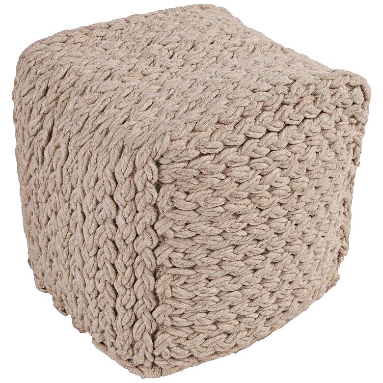 Image 1 Jaipur Scandinavia Knit Tan Wool Cube Pouf Ottoman