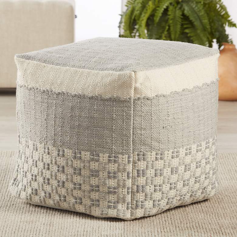 Image 1 Jaipur Seaton Light Gray and Cream Cube Pouf Ottoman