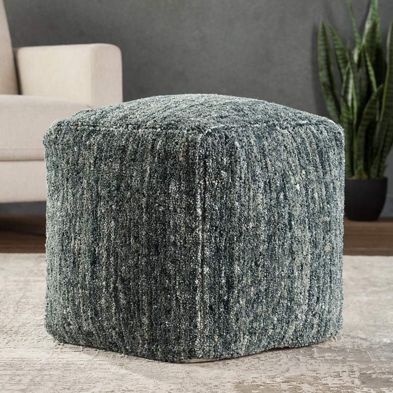 Image 1 Jaipur Sherwood Light Blue and Gray Solid Cube Pouf Ottoman